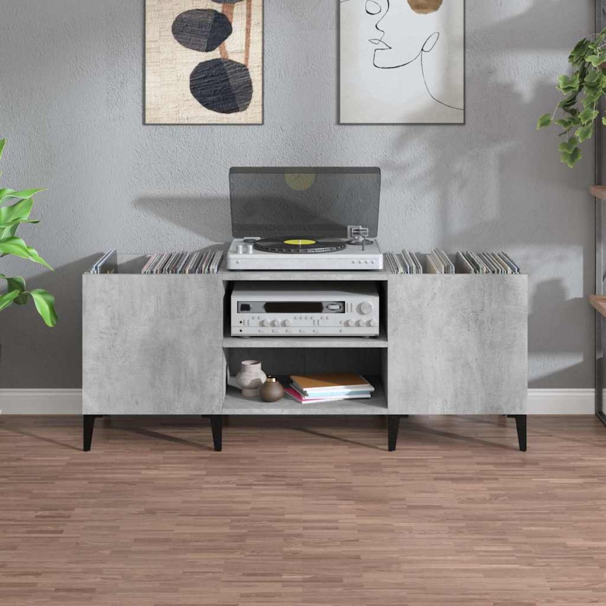 vidaXL Δισκοθήκη Γκρι Σκυροδέματος 121x38x48 εκ. Επεξεργασμένο Ξύλο