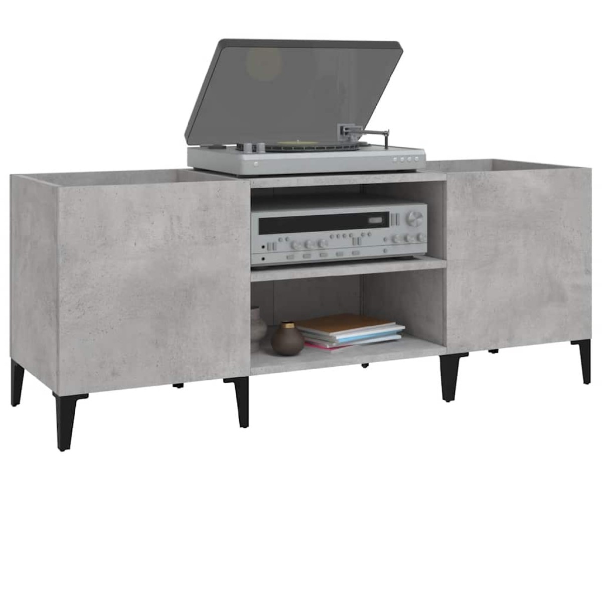 vidaXL Δισκοθήκη Γκρι Σκυροδέματος 121x38x48 εκ. Επεξεργασμένο Ξύλο