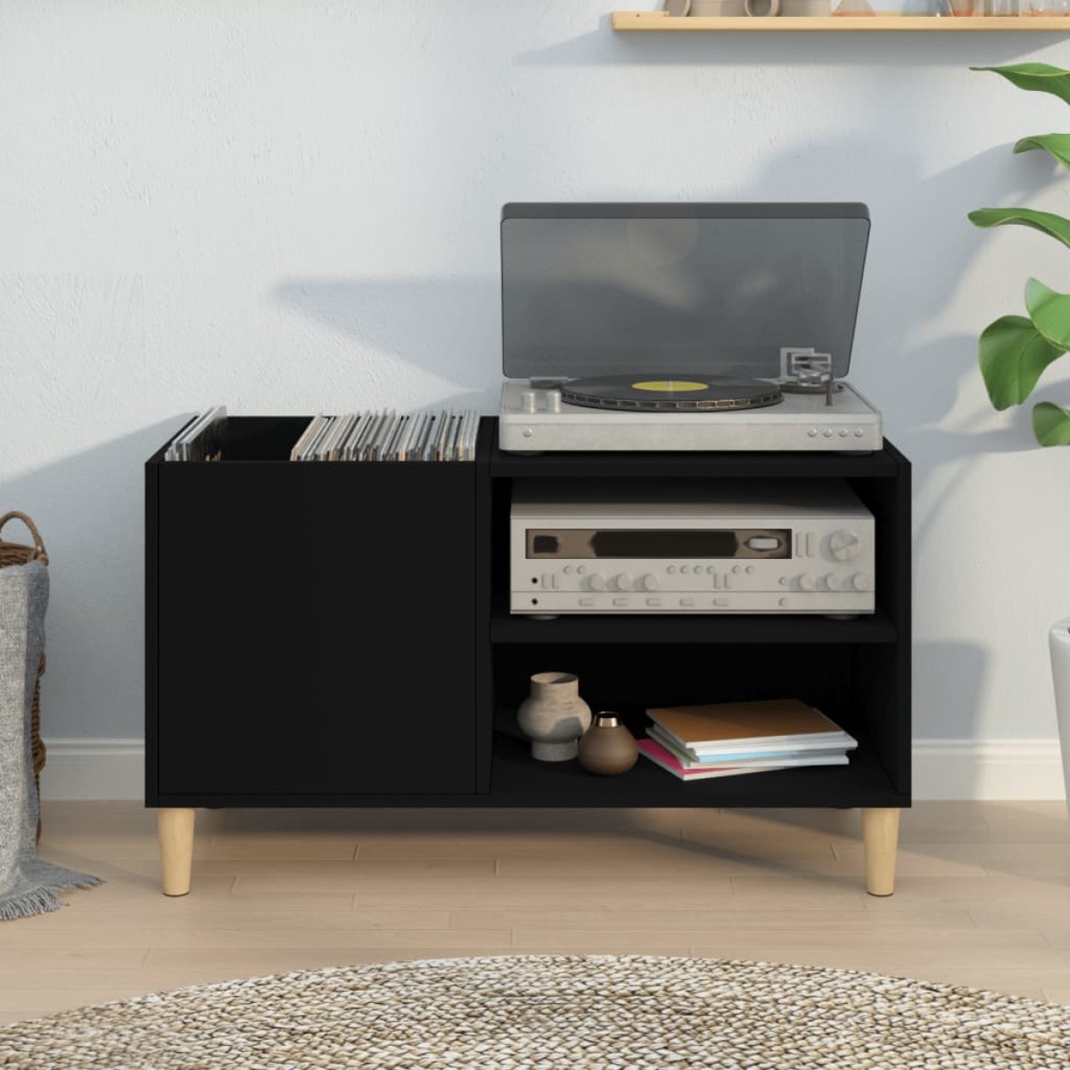 vidaXL Δισκοθήκη Μαύρη 84,5 x 38 x 48 εκ. από Επεξεργασμένο Ξύλο