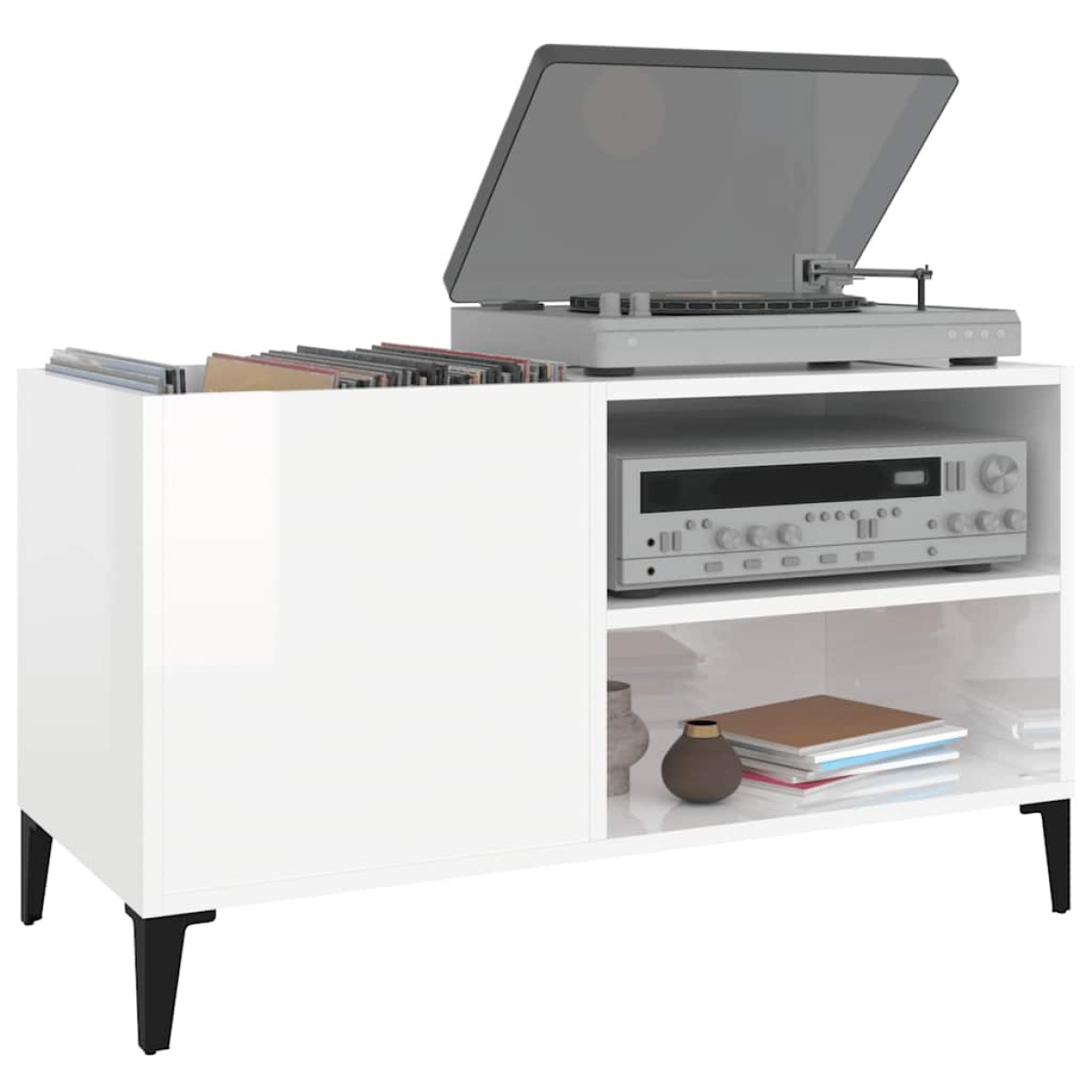 vidaXL Δισκοθήκη Γυαλιστερή Λευκή 84,5x38x48 εκ. Επεξεργασμένο Ξύλο
