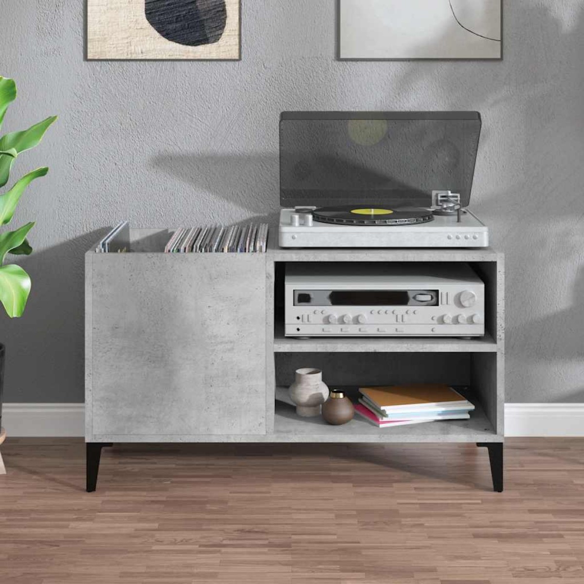vidaXL Δισκοθήκη Γκρι Σκυροδέματος 84,5x38x48 εκ. Επεξεργασμένο Ξύλο