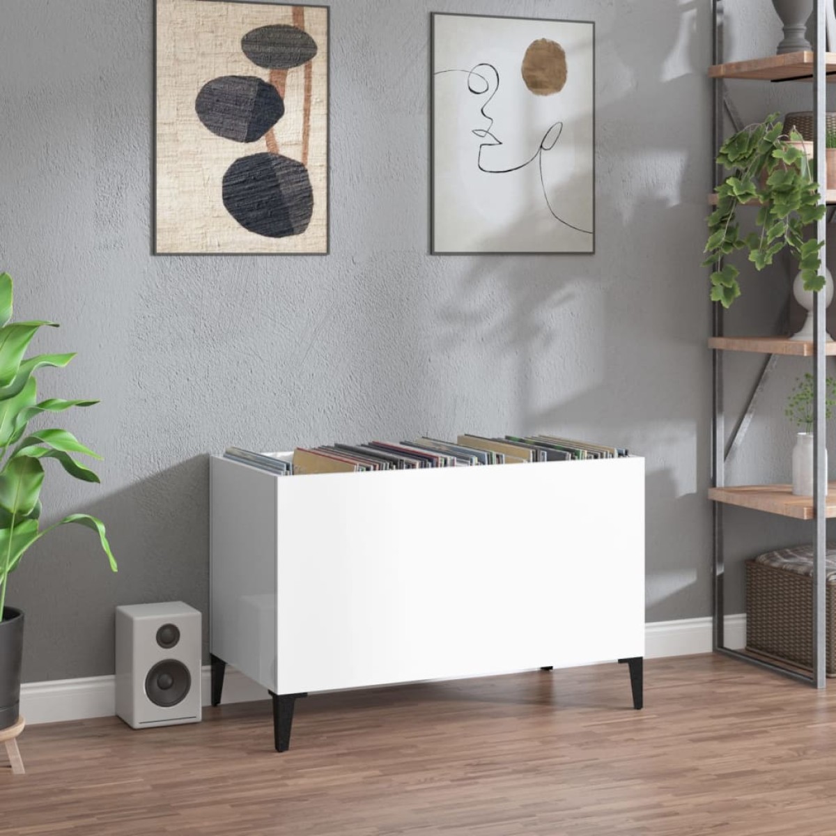 vidaXL Δισκοθήκη Γυαλιστερή Λευκή 74,5x38x48 εκ. Επεξεργασμένο Ξύλο