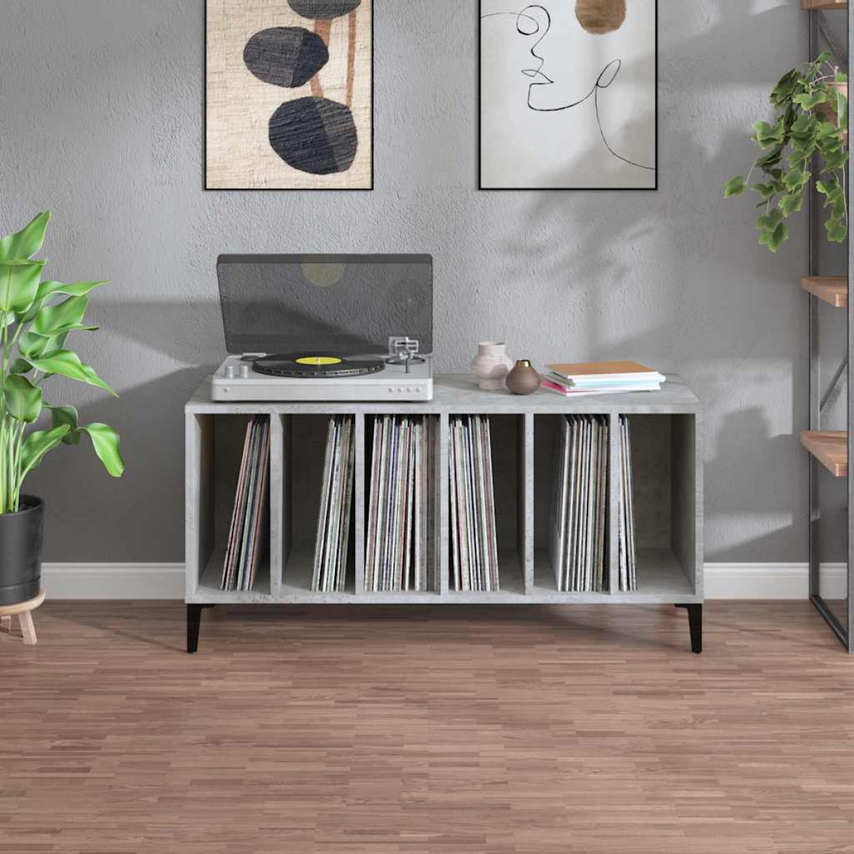 vidaXL Δισκοθήκη Γκρι Σκυροδέματος 100x38x48 εκ. Επεξεργασμένο Ξύλο