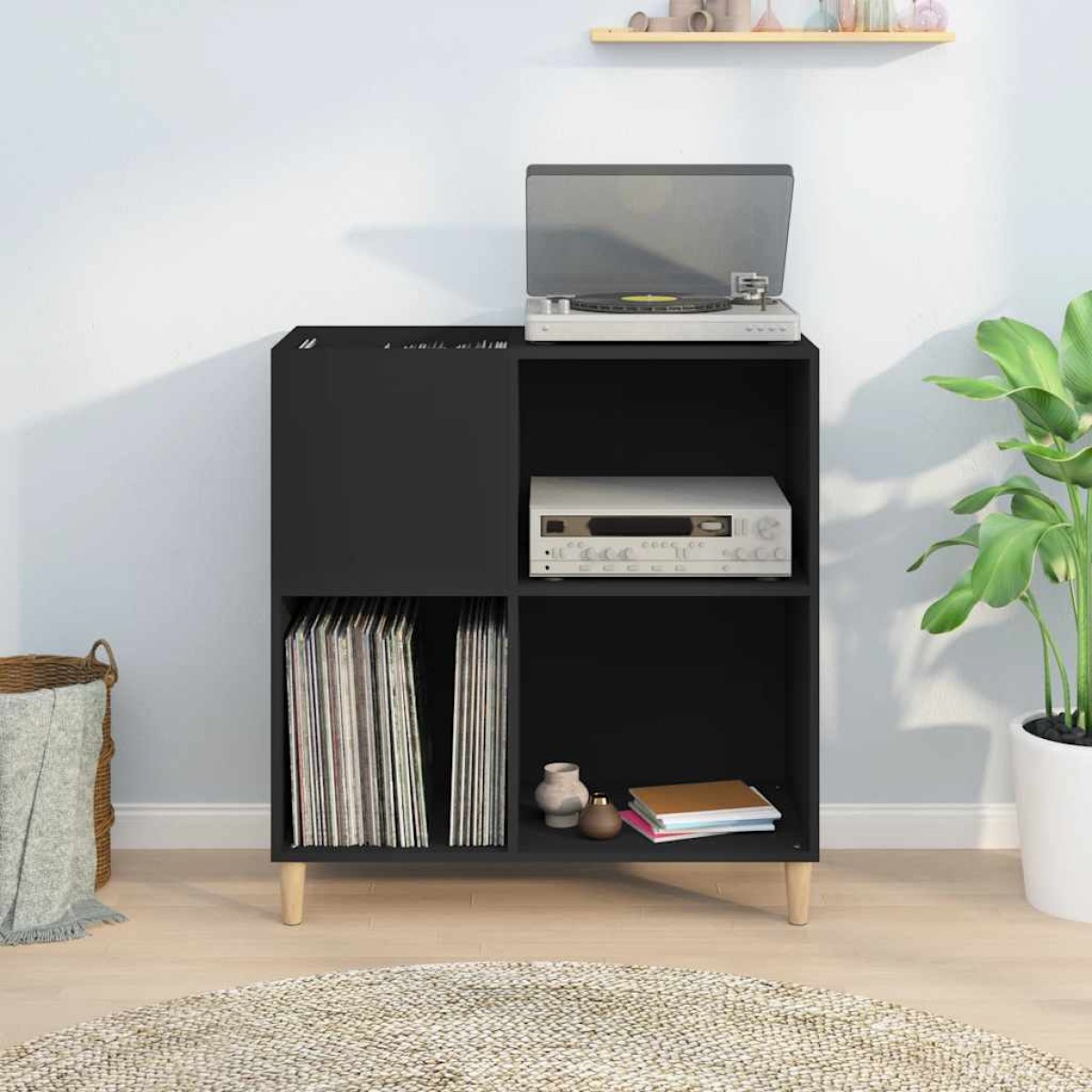vidaXL Δισκοθήκη Μαύρη 84,5 x 38 x 89 εκ. από Επεξεργασμένο Ξύλο
