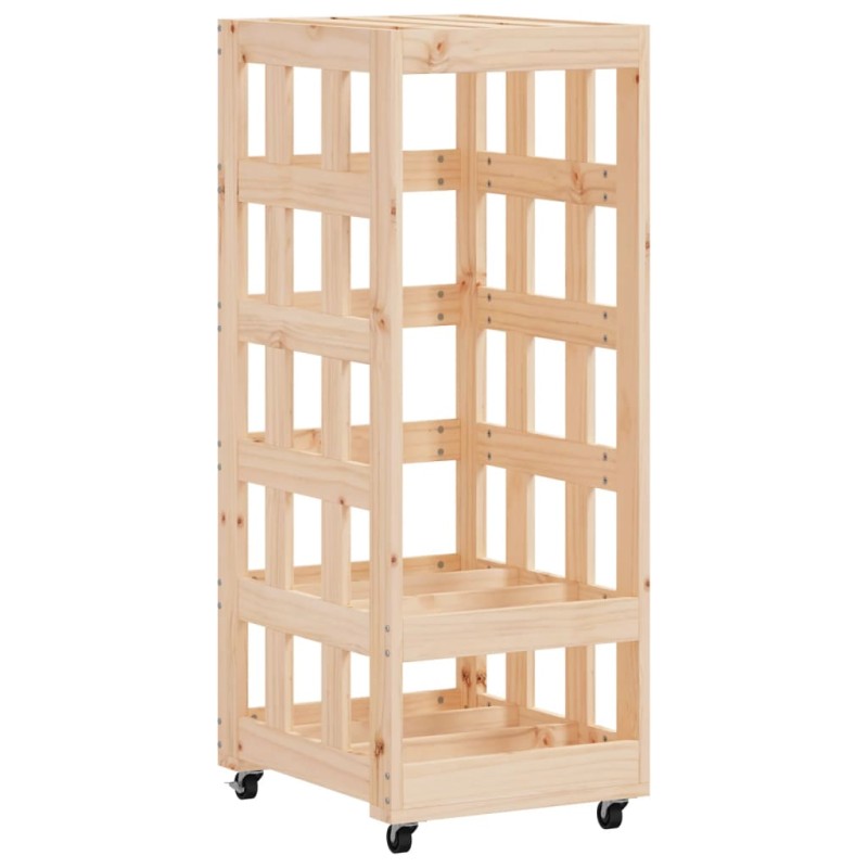 vidaXL Ξυλοθήκη με Τροχούς Μαύρη 40x49x110 εκ. από Μασίφ Ξύλο Πεύκου