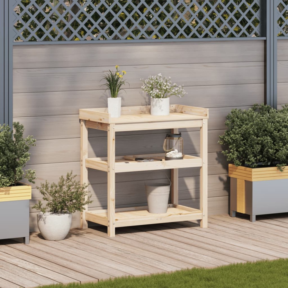 vidaXL Τραπέζι Κηπουρικής με Ράφια 82,5x45x86,5 εκ. Μασίφ Ξύλο Πεύκου