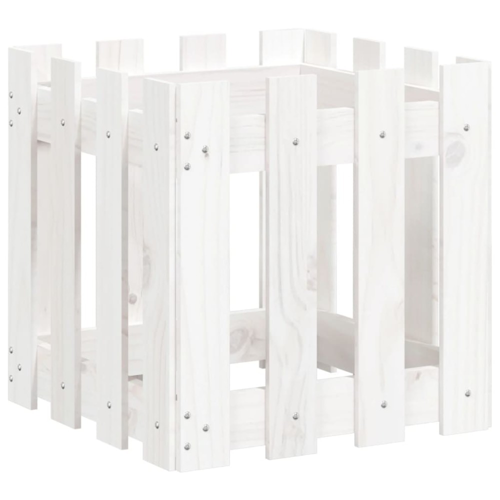 vidaXL Ζαρντινιέρα με Σχέδιο Φράχτη Λευκή 40 x 40 x 40 εκ. Μασίφ Πεύκο