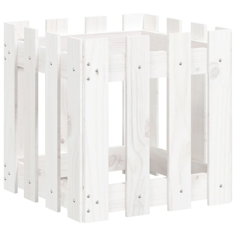 vidaXL Ζαρντινιέρα με Σχέδιο Φράχτη Λευκή 40 x 40 x 40 εκ. Μασίφ Πεύκο