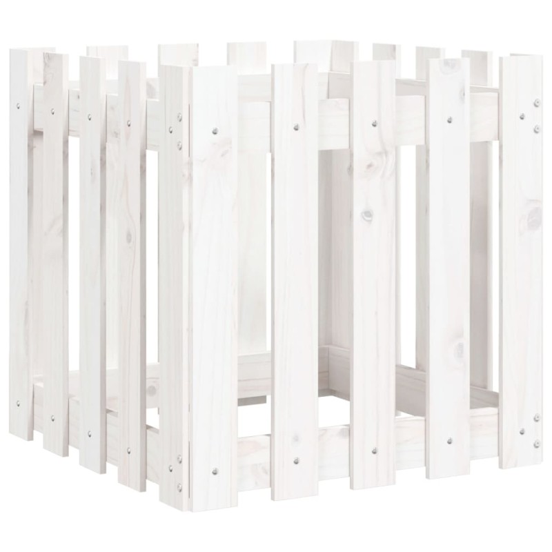 vidaXL Ζαρντινιέρα με Σχέδιο Φράχτη Λευκή 50 x 50 x 50 εκ. Μασίφ Πεύκο