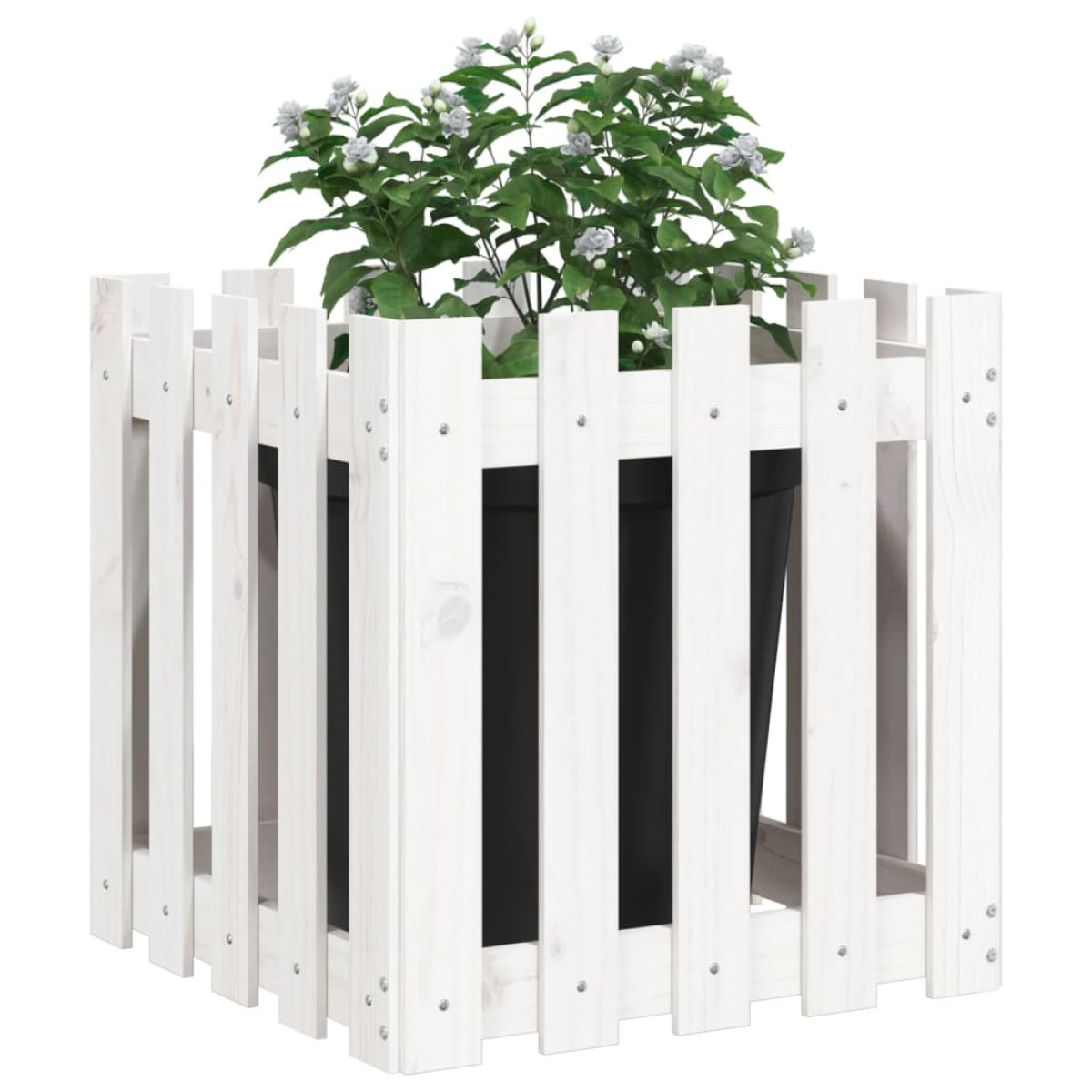 vidaXL Ζαρντινιέρα με Σχέδιο Φράχτη Λευκή 50 x 50 x 50 εκ. Μασίφ Πεύκο