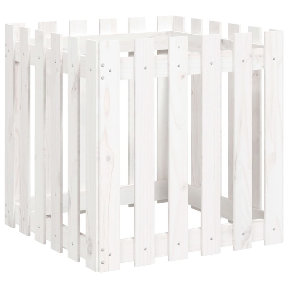 vidaXL Ζαρντινιέρα με Σχέδιο Φράχτη Λευκή 60 x 60 x 60 εκ. Μασίφ Πεύκο