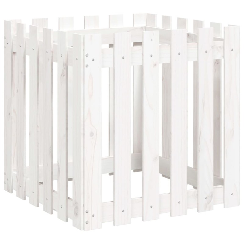 vidaXL Ζαρντινιέρα με Σχέδιο Φράχτη Λευκή 60 x 60 x 60 εκ. Μασίφ Πεύκο