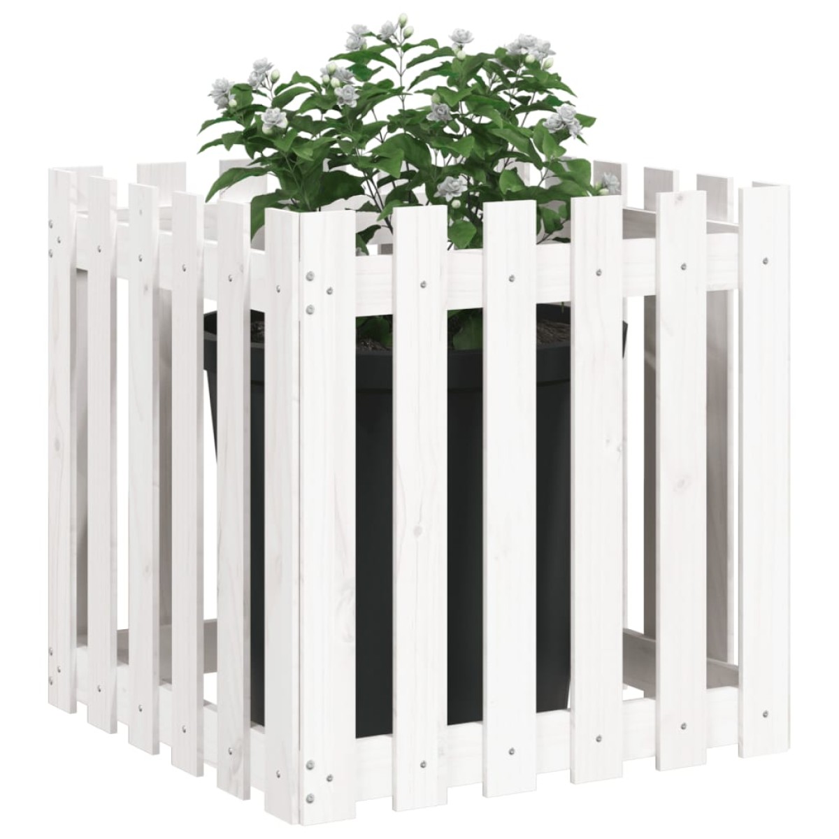 vidaXL Ζαρντινιέρα με Σχέδιο Φράχτη Λευκή 60 x 60 x 60 εκ. Μασίφ Πεύκο