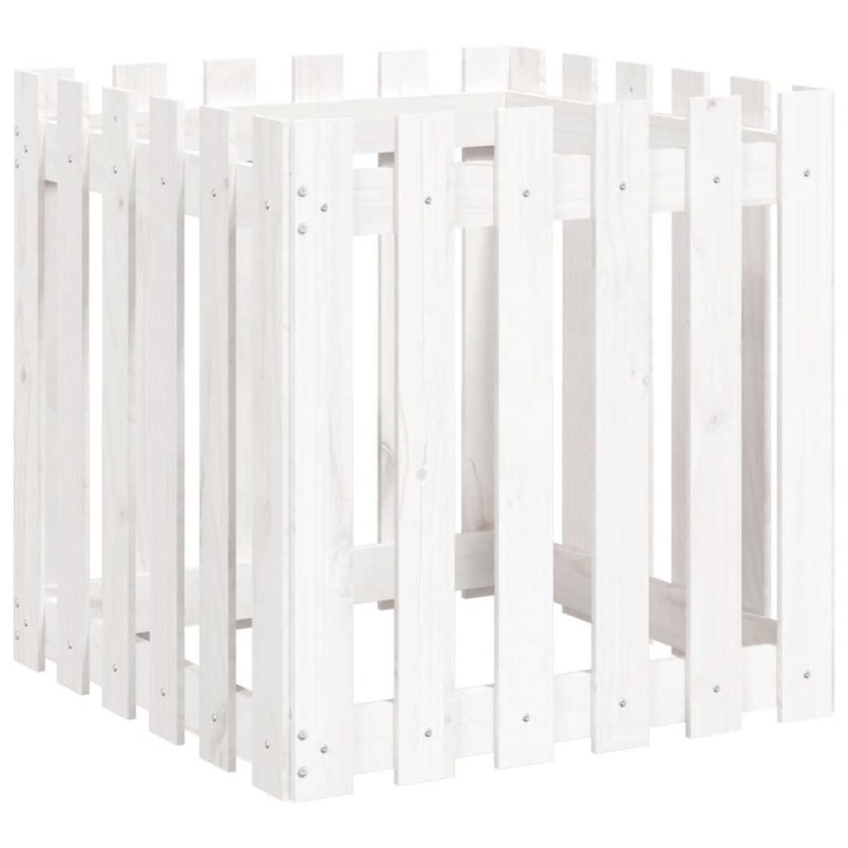 vidaXL Ζαρντινιέρα με Σχέδιο Φράχτη Λευκή 60 x 60 x 60 εκ. Μασίφ Πεύκο