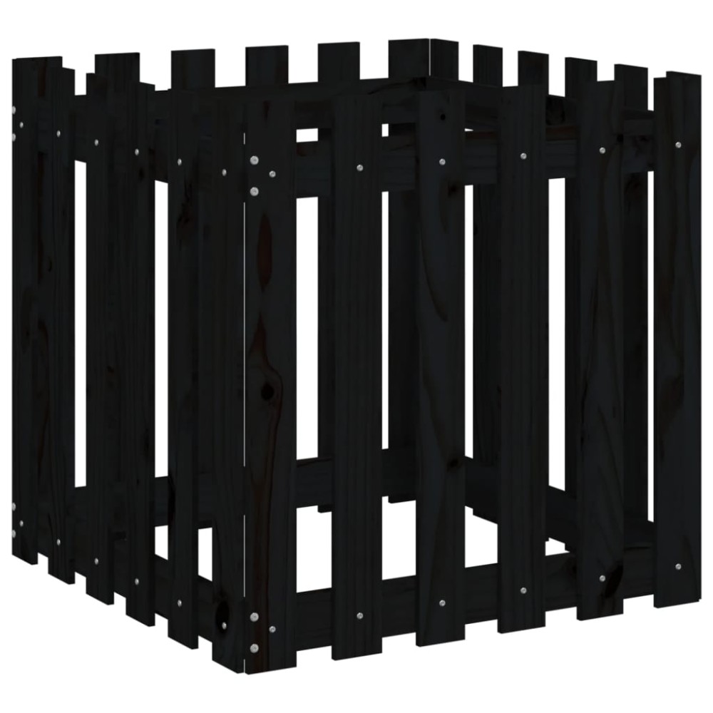 vidaXL Ζαρντινιέρα με Σχέδιο Φράχτη Μαύρη 60 x 60 x 60 εκ. Μασίφ Πεύκο