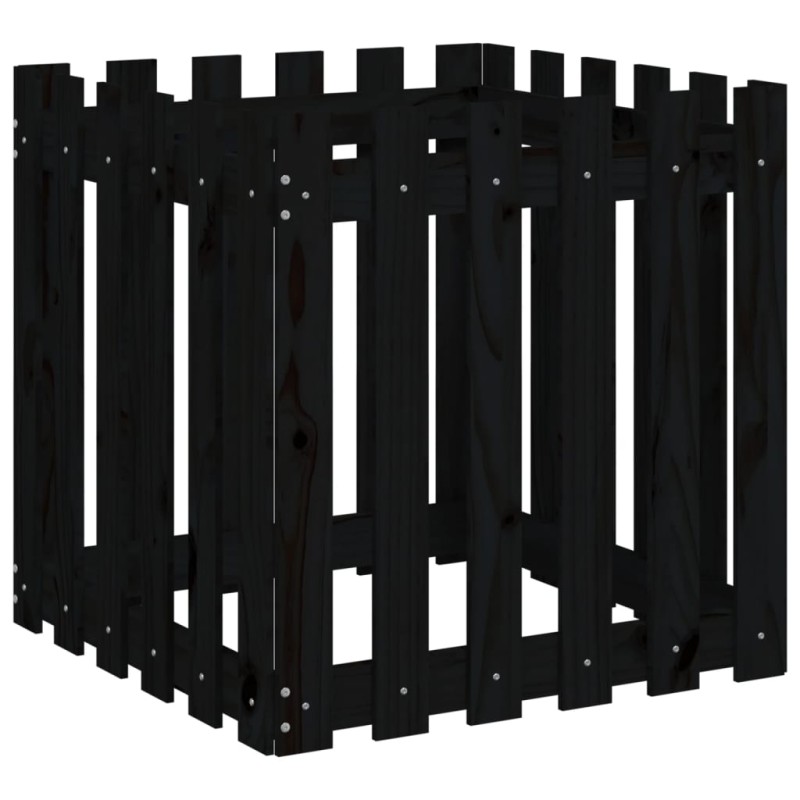 vidaXL Ζαρντινιέρα με Σχέδιο Φράχτη Μαύρη 60 x 60 x 60 εκ. Μασίφ Πεύκο
