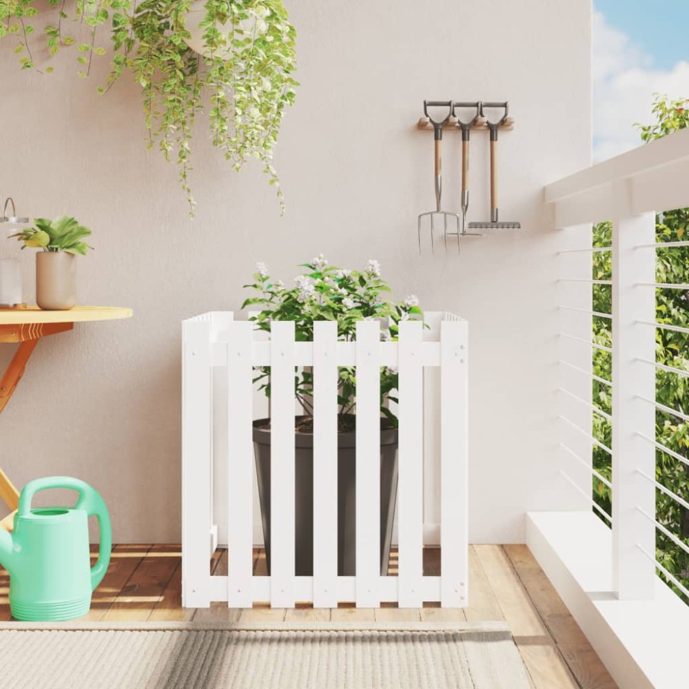 vidaXL Ζαρντινιέρα με Σχέδιο Φράχτη Λευκή 70 x 70 x 70 εκ. Μασίφ Πεύκο