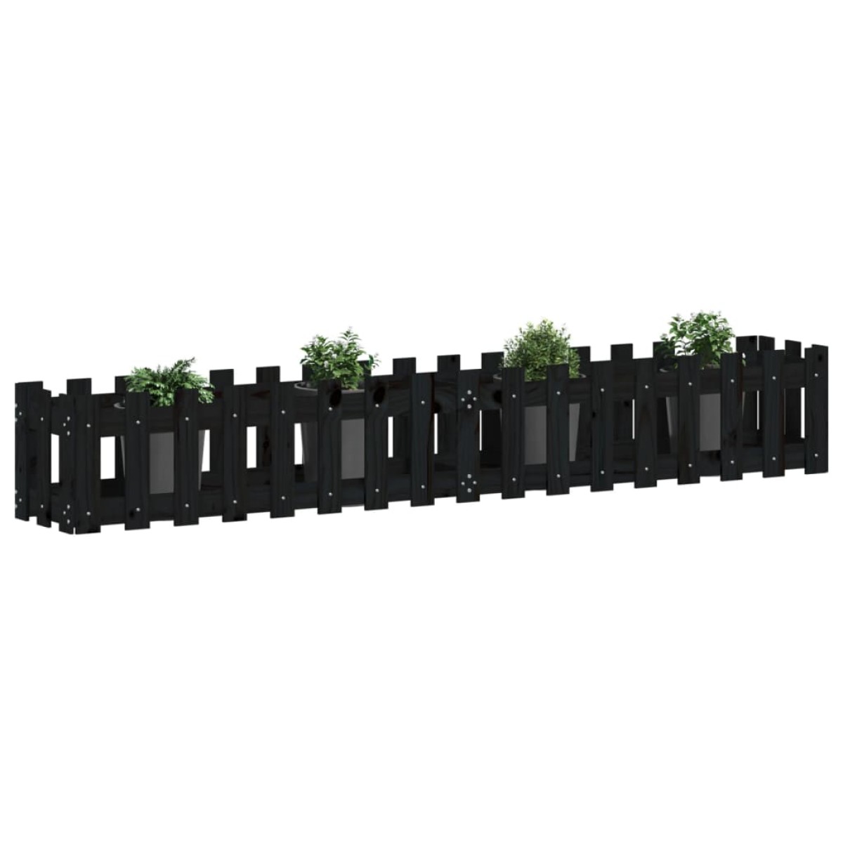 vidaXL Ζαρντινιέρα με Σχέδιο Φράχτη Μαύρη 200x30x30 εκ. Μασίφ Πεύκο