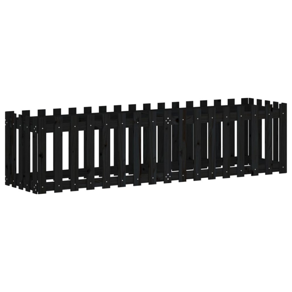 vidaXL Ζαρντινιέρα με Σχέδιο Φράχτη Μαύρη 200x50x50 εκ. Μασίφ Πεύκο