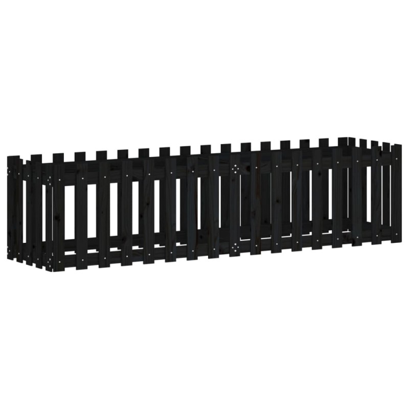 vidaXL Ζαρντινιέρα με Σχέδιο Φράχτη Μαύρη 200x50x50 εκ. Μασίφ Πεύκο