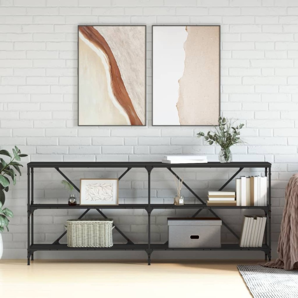 vidaXL Τραπέζι Κονσόλα Μαύρο 180 x 30 x 75 εκ. Επεξεργ. Ξύλο/Σίδηρος