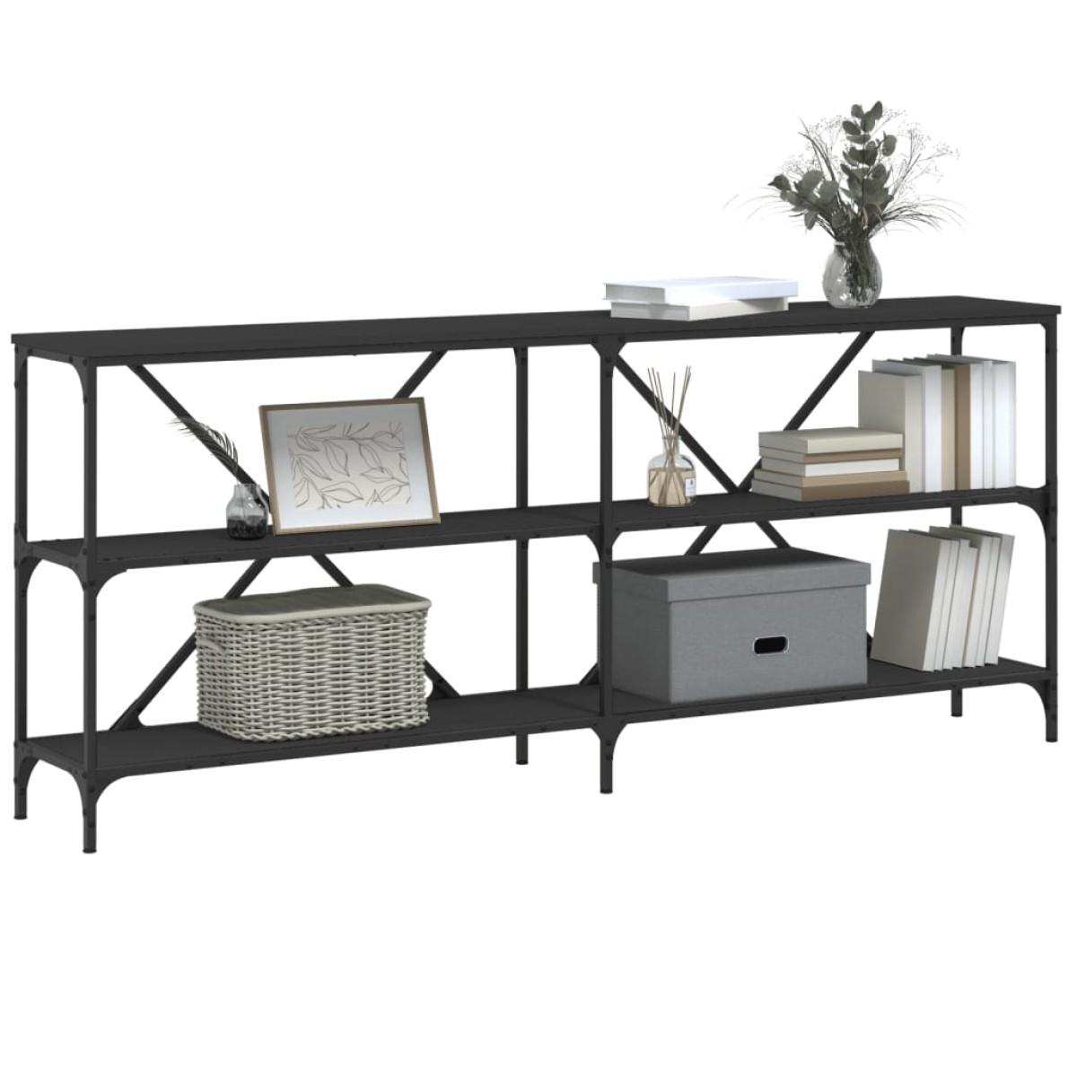 vidaXL Τραπέζι Κονσόλα Μαύρο 180 x 30 x 75 εκ. Επεξεργ. Ξύλο/Σίδηρος