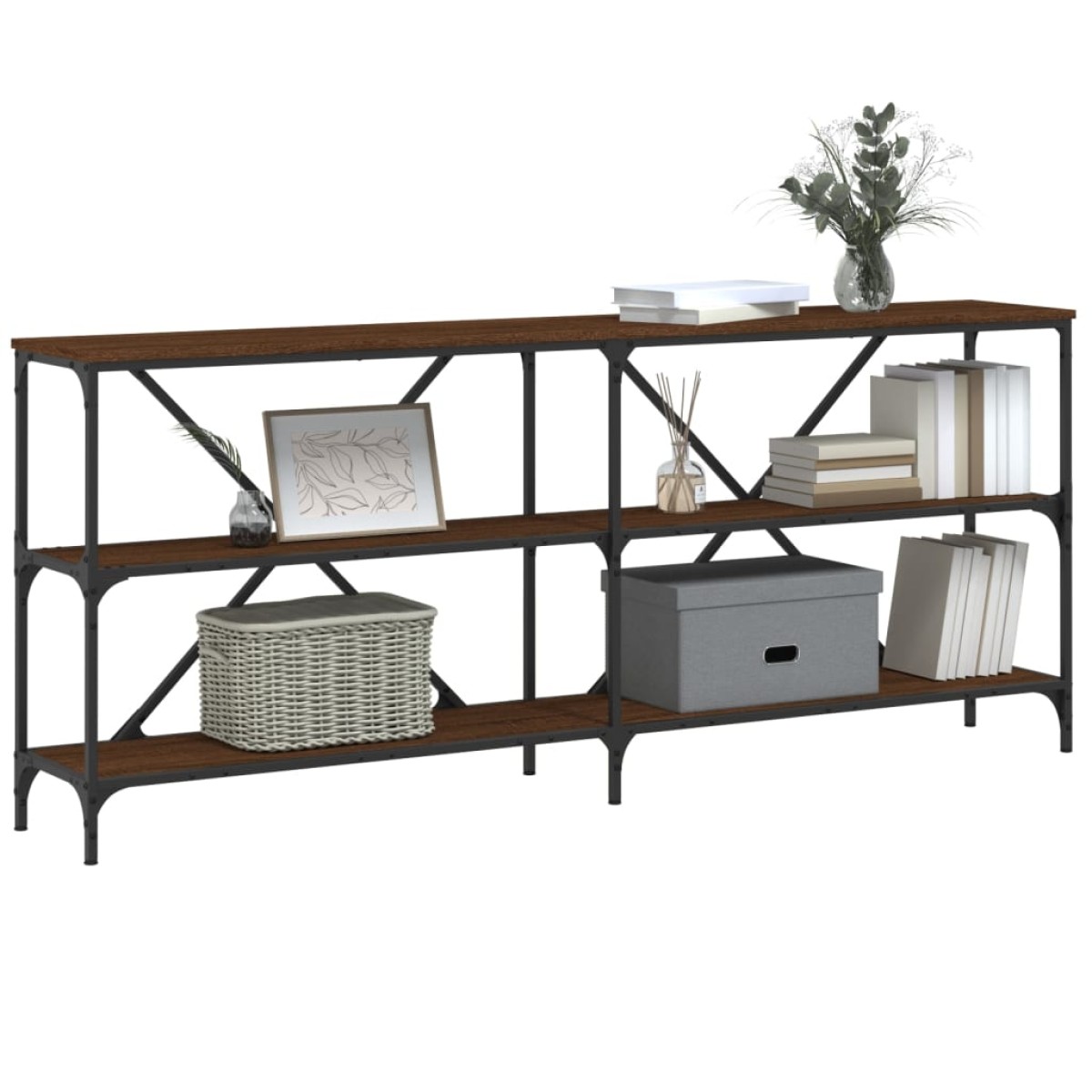 vidaXL Τραπέζι Κονσόλα Καφέ Δρυς 180x30x75 εκ. Επεξ. Ξύλο/Σίδηρος