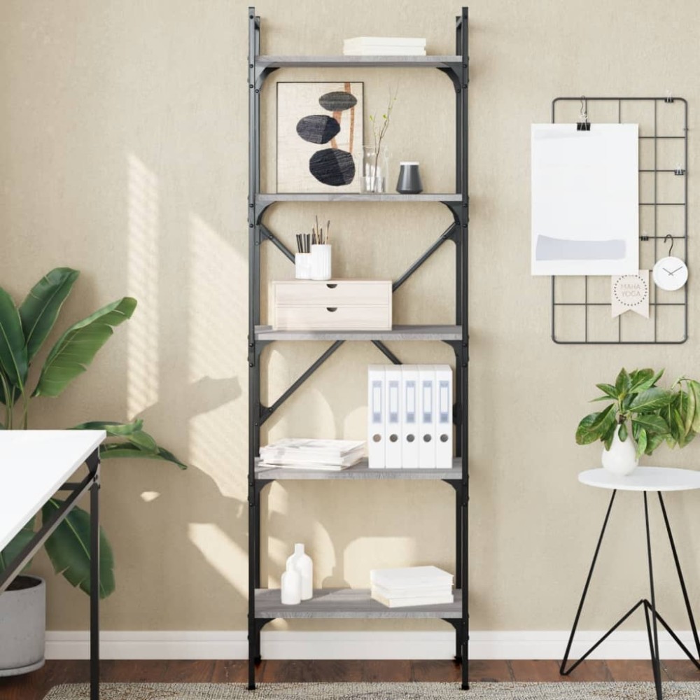 vidaXL Βιβλιοθήκη 5 Επιπέδων Γκρι Sonoma 56x31,5x174 εκ. Επεξ. Ξύλο