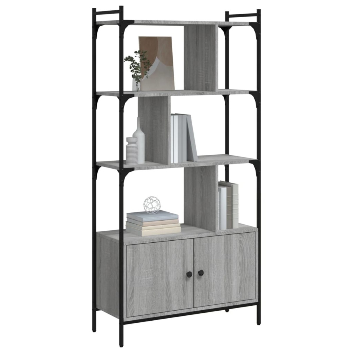 vidaXL Βιβλιοθήκη με Πόρτες Γκρι Sonoma 76,5x30x154,5 εκ. Επεξ. Ξύλο