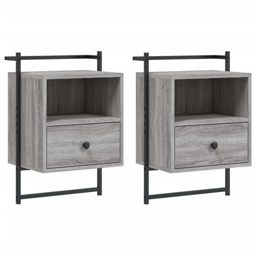 vidaXL Κομοδίνα Επιτοίχια 2 τεμ. Γκρι Sonoma 40x30x61 εκ Επεξεργ. Ξύλο