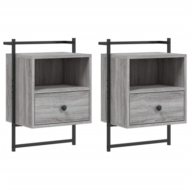 vidaXL Κομοδίνα Επιτοίχια 2 τεμ. Γκρι Sonoma 40x30x61 εκ Επεξεργ. Ξύλο