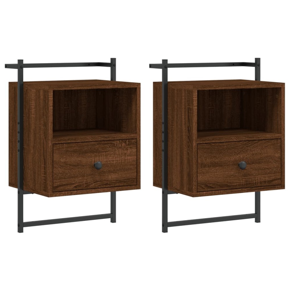 vidaXL Κομοδίνα Επιτοίχια 2 τεμ. Καφέ Δρυς 40x30x61 εκ. Επεξ. Ξύλο