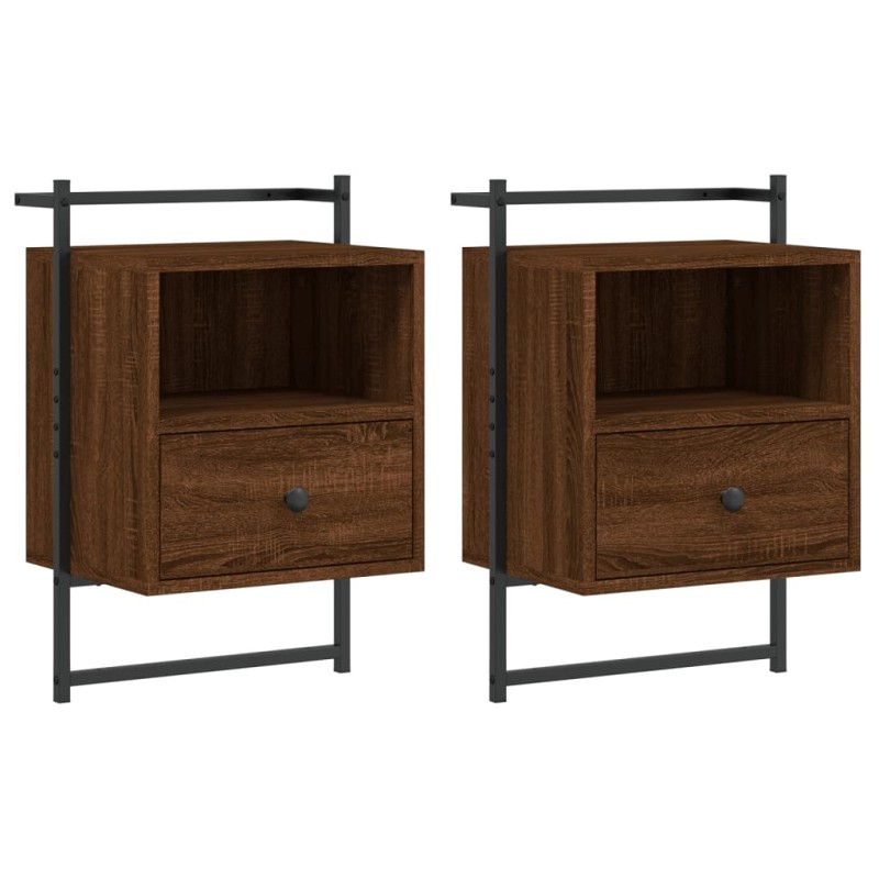 vidaXL Κομοδίνα Επιτοίχια 2 τεμ. Καφέ Δρυς 40x30x61 εκ. Επεξ. Ξύλο