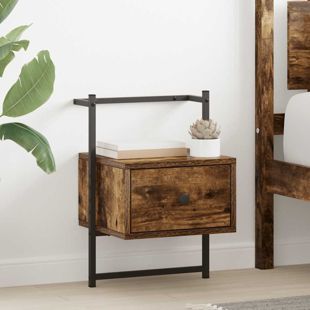 vidaXL Κομοδίνο Επιτοίχιο Καπνιστή Δρυς 35x30x51 εκ. από Επεξεργ. Ξύλο