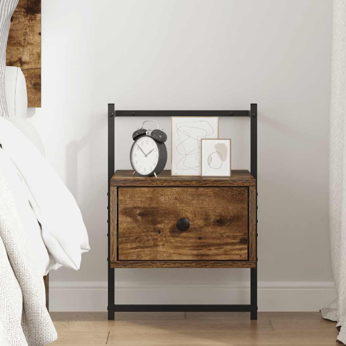 vidaXL Κομοδίνο Επιτοίχιο Καπνιστή Δρυς 35x30x51 εκ. από Επεξεργ. Ξύλο
