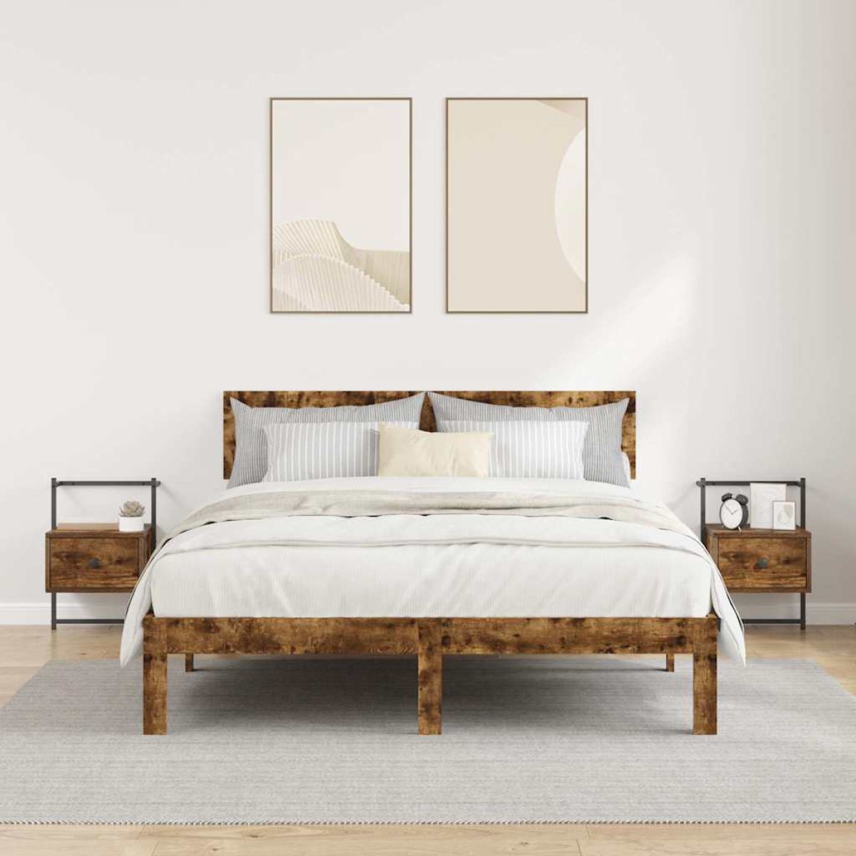 vidaXL Κομοδίνα Επιτοίχια 2 τεμ. Καπνιστή Δρυς 35x30x51 εκ Επεξ. Ξύλο