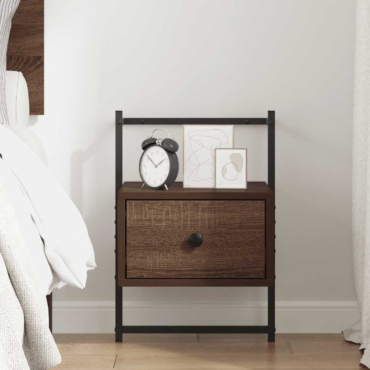 vidaXL Κομοδίνο Επιτοίχιο Καφέ Δρυς 35x30x51 εκ. από Επεξεργ. Ξύλο