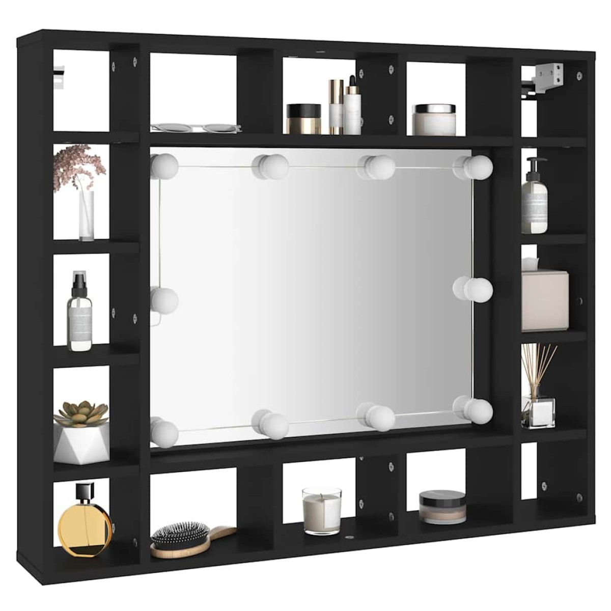 vidaXL Έπιπλο Καθρέπτη LED Μαύρο 91 x 15 x 76,5 εκ.