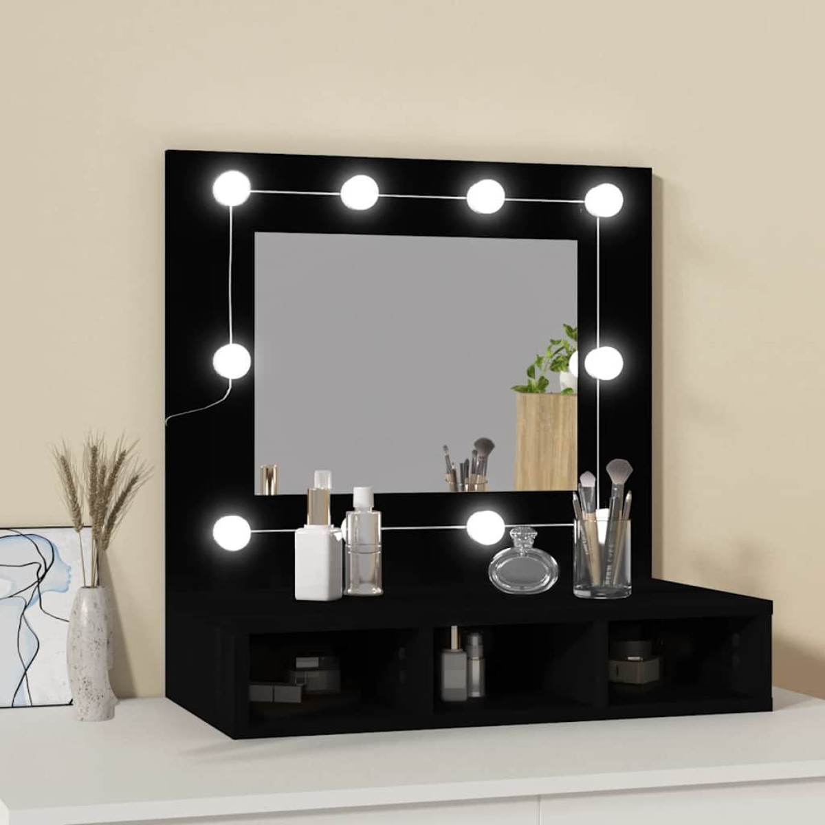 vidaXL Έπιπλο Καθρέφτη με LED Μαύρο 60 x 31,5 x 62 εκ.