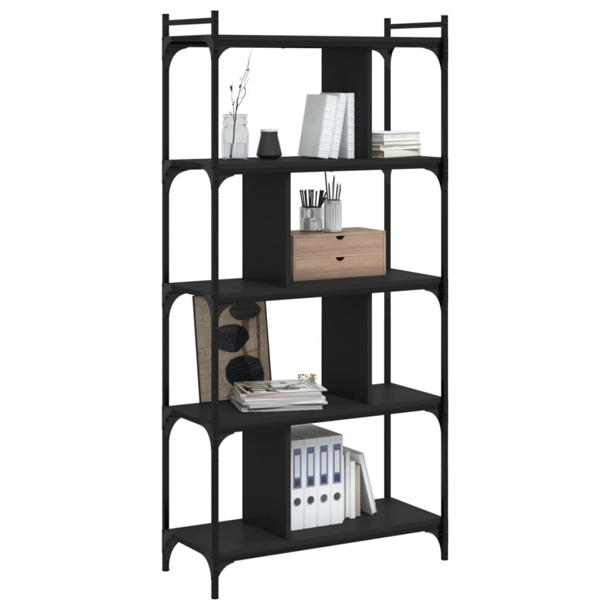 vidaXL Βιβλιοθήκη 5 Επιπέδων Μαύρη 76x32x158 εκ. Επεξεργασμένο Ξύλο