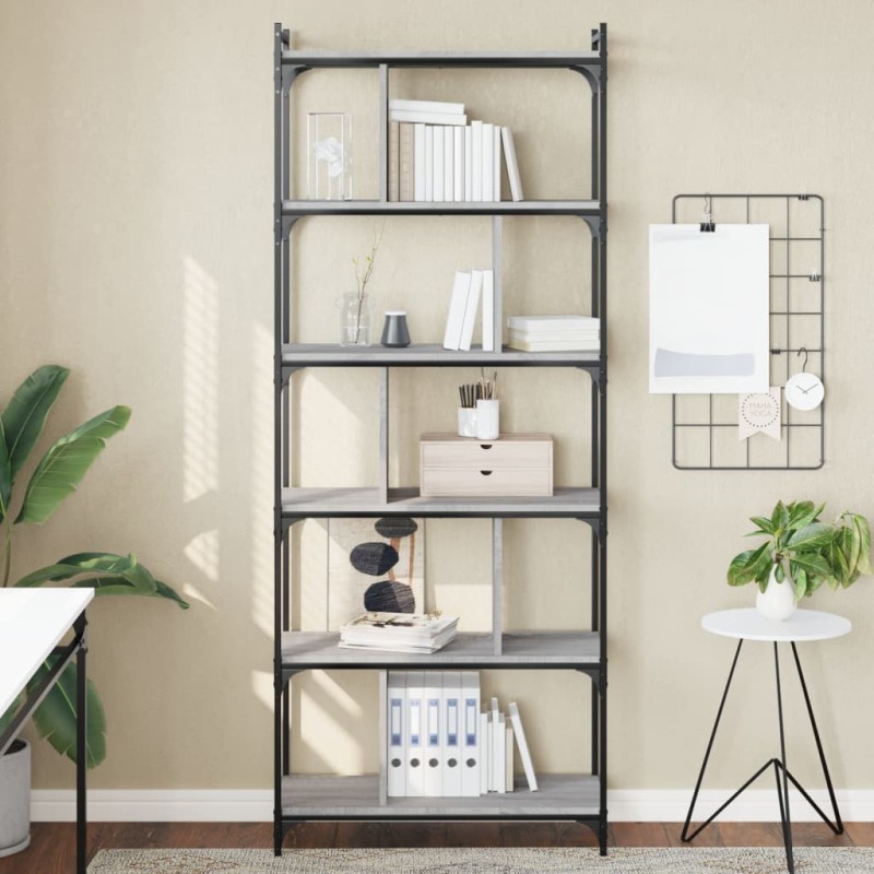 vidaXL Βιβλιοθήκη 6 Επιπέδων Γκρι Sonoma 76 x 32 x 192 εκ. Επεξ. Ξύλο