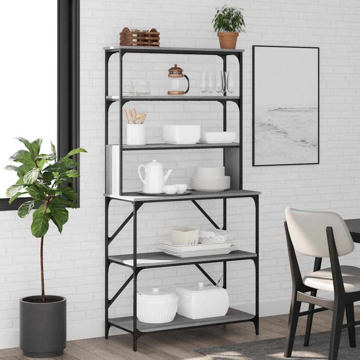 vidaXL Ραφιέρα Κουζίνας 6 Επιπέδων Γκρι Sonoma 90x40x180 εκ Επεξ. Ξύλο