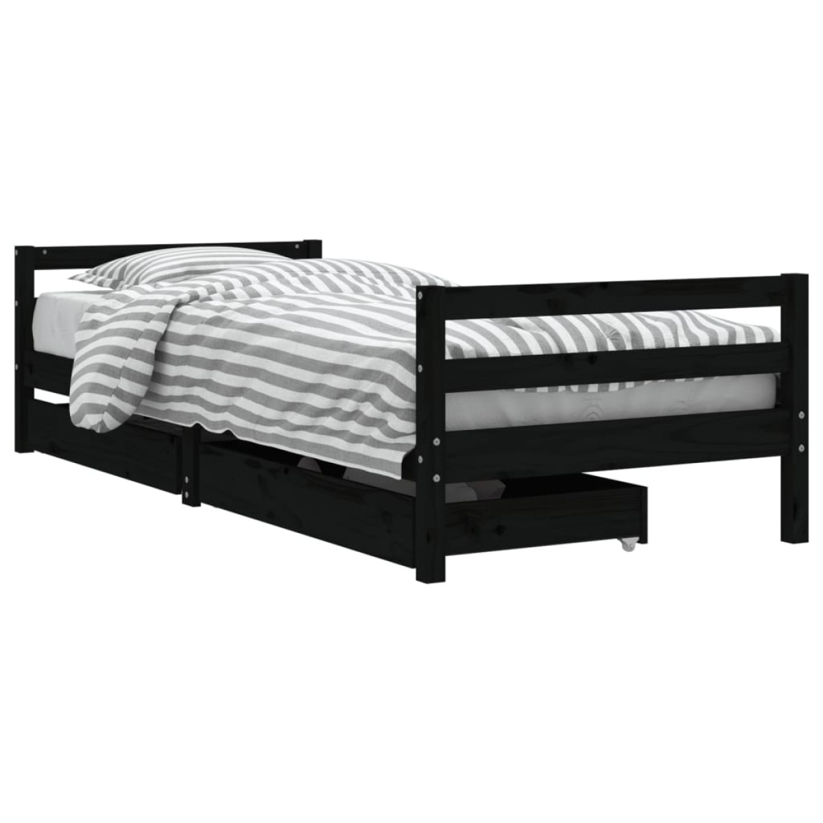 vidaXL Πλαίσιο Παιδικού Κρεβατιού Συρτάρια Μαύρο 90x200εκ. Ξύλο Πεύκου