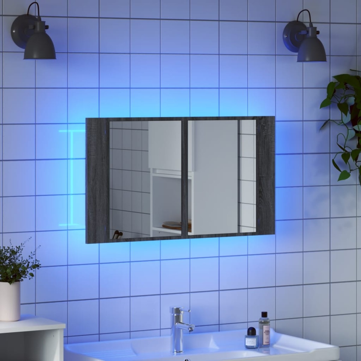vidaXL Ντουλάπι Μπάνιου Καθρέφτη/Φως LED Γκρι Sonoma 80x12x45εκ Ακρυλ.