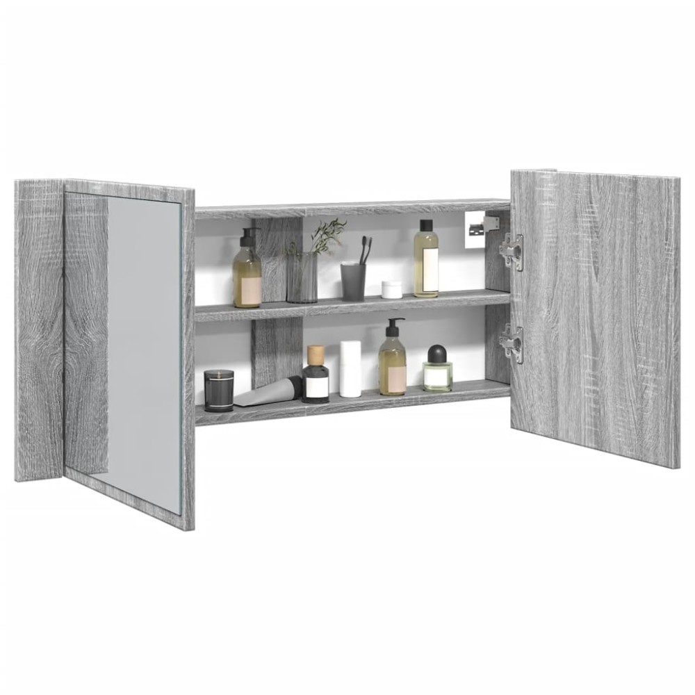 vidaXL Ντουλάπι Μπάνιου με Καθρέφτη / LED Γκρι Sonoma 100x12x45 εκ.