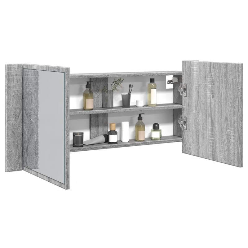 vidaXL Ντουλάπι Μπάνιου με Καθρέφτη / LED Γκρι Sonoma 100x12x45 εκ.
