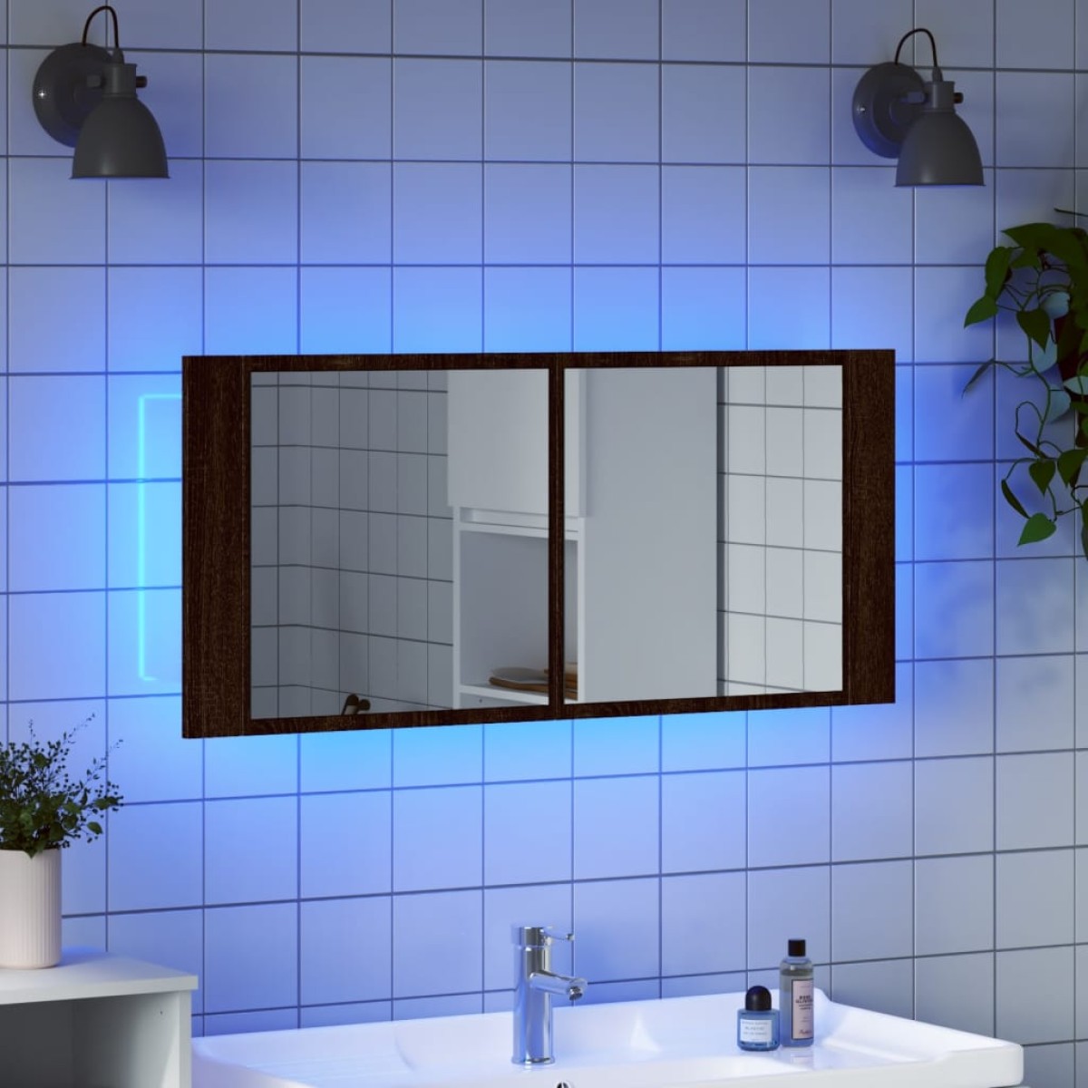 vidaXL Ντουλάπι Μπάνιου με Καθρέφτη/LED Καφέ Δρυς 100x12x45 εκ.