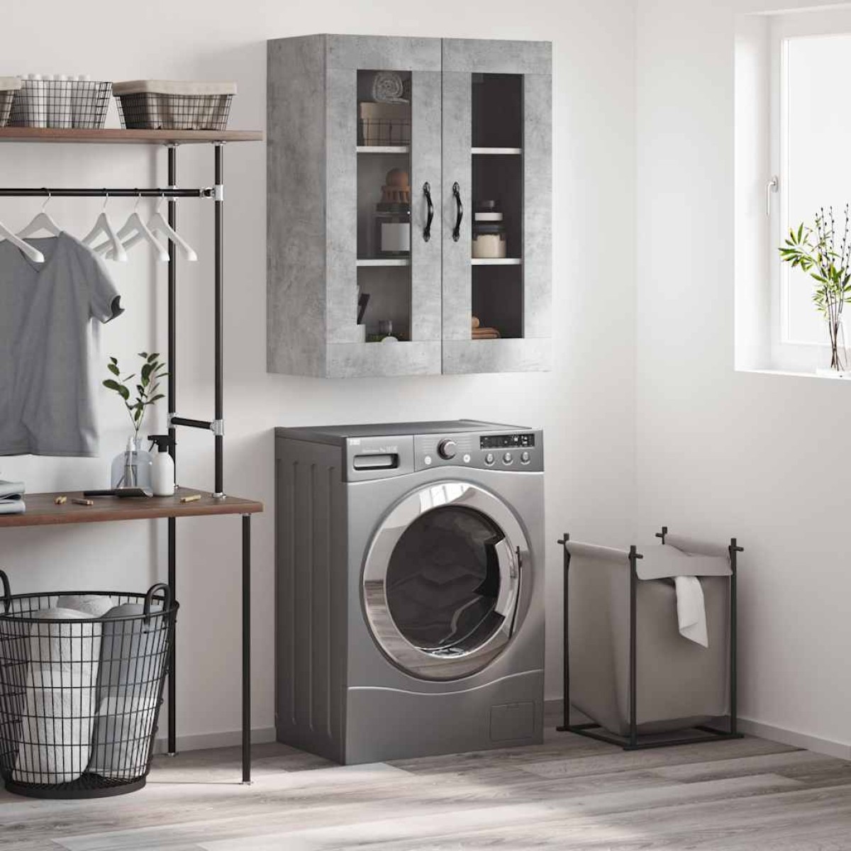 vidaXL Ντουλάπι Επιτοίχιο Γκρι Σκυροδεμ. 69,5x34x90 εκ. Επεξεργ. Ξύλο