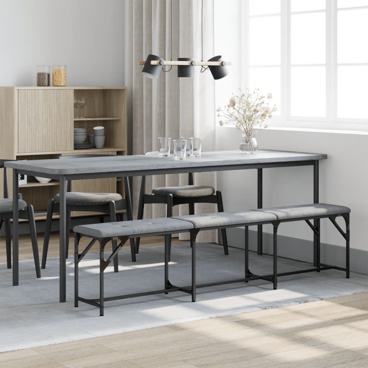 vidaXL Πάγκος Τραπεζαρίας Ανοιχτό Γκρι 186x32x45 εκ. Ατσάλι / Ύφασμα