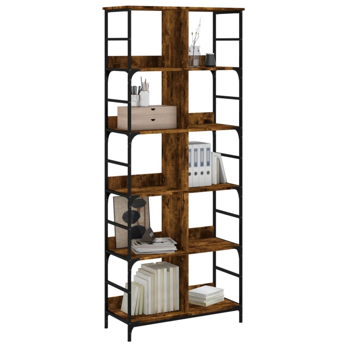 vidaXL Βιβλιοθήκη Καπνιστή Δρυς 78,5x33x188,5 εκ. Επεξεργασμένο Ξύλο